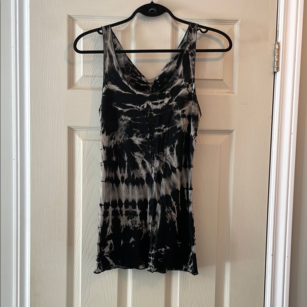 Black and Tan Ruched Sleeveless Tank Top with beautiful braided backing.